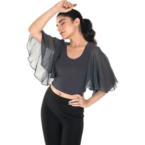 Hosiery Deep Neck Blouses - Butterfly Sleeves - Regular Size - Clay Grey - Blouse featured