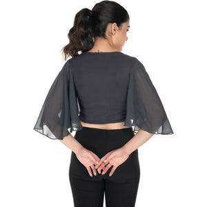 Hosiery Deep Neck Blouses - Butterfly Sleeves - Regular Size - Clay Grey - Blouse featured
