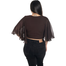 Load image into Gallery viewer, Hosiery Deep Neck Blouses - Butterfly Sleeves - Regular Size - Dark Brown - Blouse featured