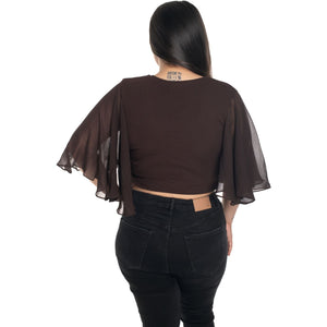 Hosiery Deep Neck Blouses - Butterfly Sleeves - Plus Size - Dark Brown - Blouse featured