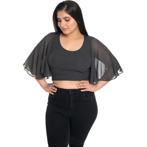 Hosiery Deep Neck Blouses - Butterfly Sleeves - Plus Size - Dark Grey - Blouse featured