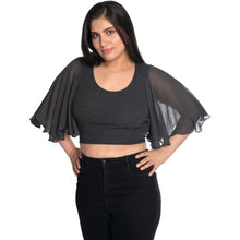 Load image into Gallery viewer, Hosiery Deep Neck Blouses - Butterfly Sleeves - Plus Size - Dark Grey - Blouse featured