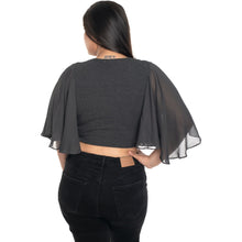 Load image into Gallery viewer, Hosiery Deep Neck Blouses - Butterfly Sleeves - Regular Size - Dark Grey - Blouse featured