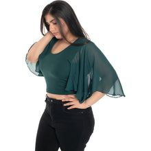 Load image into Gallery viewer, Hosiery Deep Neck Blouses - Butterfly Sleeves - Plus Size - Green - Blouse featured