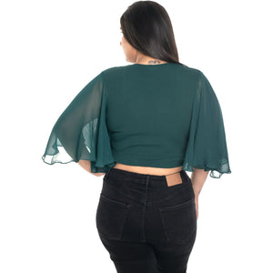 Hosiery Deep Neck Blouses - Butterfly Sleeves - Plus Size - Green - Blouse featured