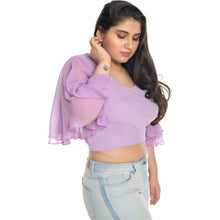 Load image into Gallery viewer, Hosiery Deep Neck Blouses - Butterfly Sleeves - Plus Size - Lavender - Blouse featured