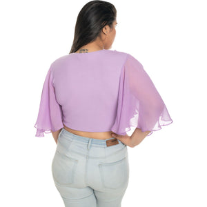 Hosiery Deep Neck Blouses - Butterfly Sleeves - Regular Size - Lavender - Blouse featured
