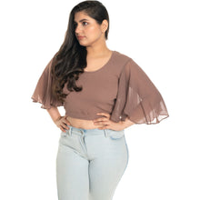 Load image into Gallery viewer, Hosiery Deep Neck Blouses - Butterfly Sleeves - Plus Size - Light Brown - Blouse featured