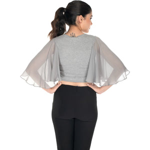 Hosiery Deep Neck Blouses - Butterfly Sleeves - Plus Size - Light Grey - Blouse featured