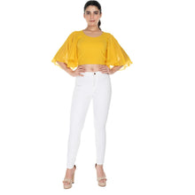 Load image into Gallery viewer, Hosiery Deep Neck Blouses - Butterfly Sleeves - Plus Size - Mango Yellow - Blouse featured