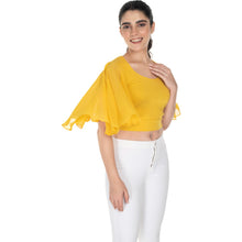 Load image into Gallery viewer, Hosiery Deep Neck Blouses - Butterfly Sleeves - Regular Size - Mango Yellow - Blouse featured