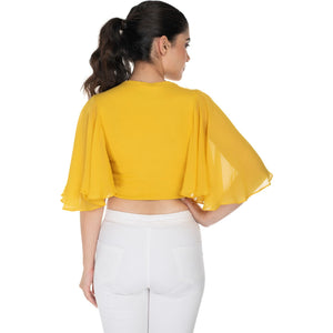 Hosiery Deep Neck Blouses - Butterfly Sleeves - Plus Size - Mango Yellow - Blouse featured