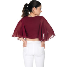 Load image into Gallery viewer, Hosiery Deep Neck Blouses - Butterfly Sleeves - Regular Size - Maroon - Blouse featured
