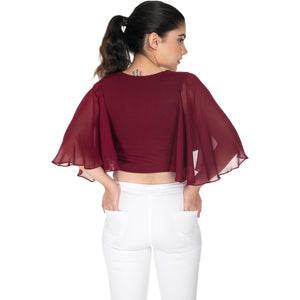 Hosiery Deep Neck Blouses - Butterfly Sleeves - Plus Size - Maroon - Blouse featured