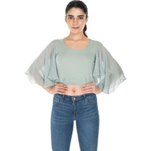 Load image into Gallery viewer, Hosiery Deep Neck Blouses - Butterfly Sleeves - Regular Size - Mint Green - Blouse featured