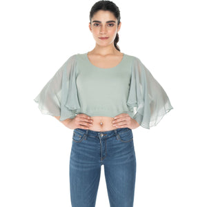Hosiery Deep Neck Blouses - Butterfly Sleeves - Plus Size - Mint Green - Blouse featured