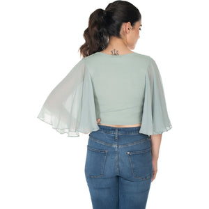 Hosiery Deep Neck Blouses - Butterfly Sleeves - Plus Size - Mint Green - Blouse featured