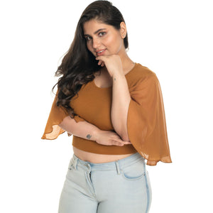 Hosiery Deep Neck Blouses - Butterfly Sleeves - Plus Size - Mustard - Blouse featured