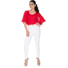 Load image into Gallery viewer, Hosiery Deep Neck Blouses - Butterfly Sleeves - Plus Size - Red - Blouse featured