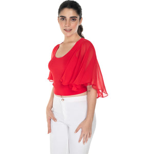 Hosiery Deep Neck Blouses - Butterfly Sleeves - Regular Size - Red - Blouse featured