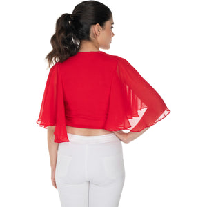 Hosiery Deep Neck Blouses - Butterfly Sleeves - Regular Size - Red - Blouse featured