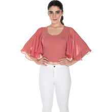 Load image into Gallery viewer, Hosiery Deep Neck Blouses - Butterfly Sleeves - Regular Size - Rose Pink - Blouse featured
