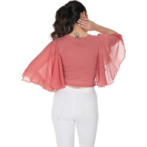 Hosiery Deep Neck Blouses - Butterfly Sleeves - Plus Size - Rose Pink - Blouse featured