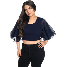 Load image into Gallery viewer, Hosiery Deep Neck Blouses - Butterfly Sleeves - Regular Size - Royal Blue - Blouse featured