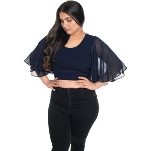 Hosiery Deep Neck Blouses - Butterfly Sleeves - Plus Size - Royal Blue - Blouse featured