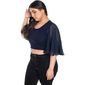 Hosiery Deep Neck Blouses - Butterfly Sleeves - Plus Size - Royal Blue - Blouse featured