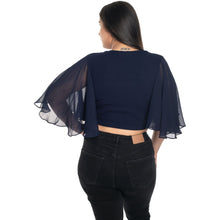 Load image into Gallery viewer, Hosiery Deep Neck Blouses - Butterfly Sleeves - Regular Size - Royal Blue - Blouse featured