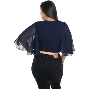 Hosiery Deep Neck Blouses - Butterfly Sleeves - Regular Size - Royal Blue - Blouse featured
