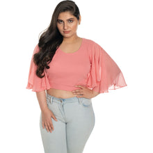 Load image into Gallery viewer, Hosiery Deep Neck Blouses - Butterfly Sleeves - Plus Size - Sakura Pink - Blouse featured