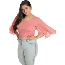 Load image into Gallery viewer, Hosiery Deep Neck Blouses - Butterfly Sleeves - Plus Size - Sakura Pink - Blouse featured