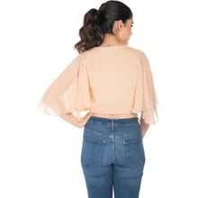 Load image into Gallery viewer, Hosiery Deep Neck Blouses - Butterfly Sleeves - Plus Size - Tan - Blouse featured