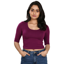 Load image into Gallery viewer, Cotton Rayon Blouses - Elbow Sleeves Byzantium Purple Bust size 28-40 Blouse