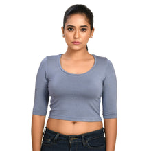 Load image into Gallery viewer, Cotton Rayon Blouses Plus Size - Elbow Sleeves Cool Grey Bust size 42-48 Blouse