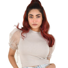 Load image into Gallery viewer, Hosiery Blouses with Puffy Organza Sleeves - Calm Ivory - Blouse featured