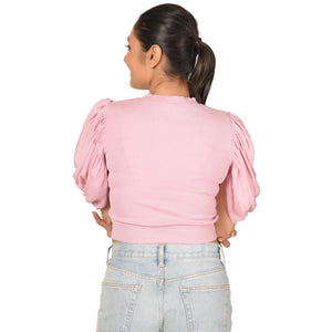 Hosiery Blouses - Mesh Pleated Sleeves - Blush Pink - Blouse featured