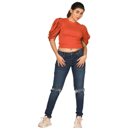 Hosiery Blouses - Mesh Pleated Sleeves - Brick Red - Blouse featured