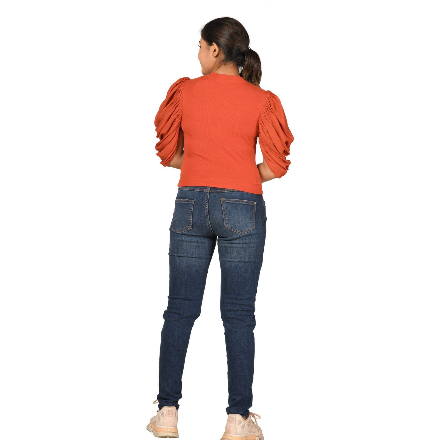 Hosiery Blouses - Mesh Pleated Sleeves - Brick Red - Blouse featured