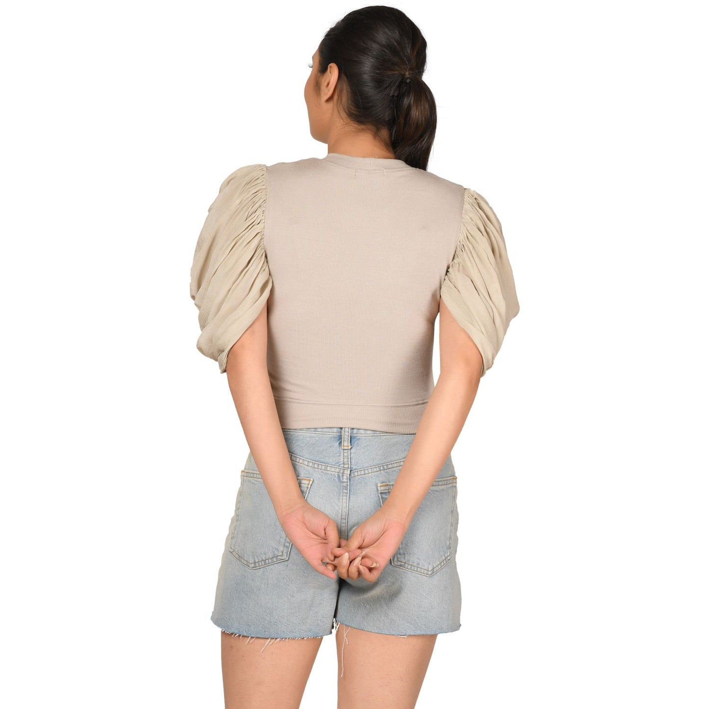 Hosiery Blouses - Mesh Pleated Sleeves - Calm Ivory - Blouse featured