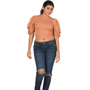 Hosiery Blouses - Mesh Pleated Sleeves - Cider - Blouse featured