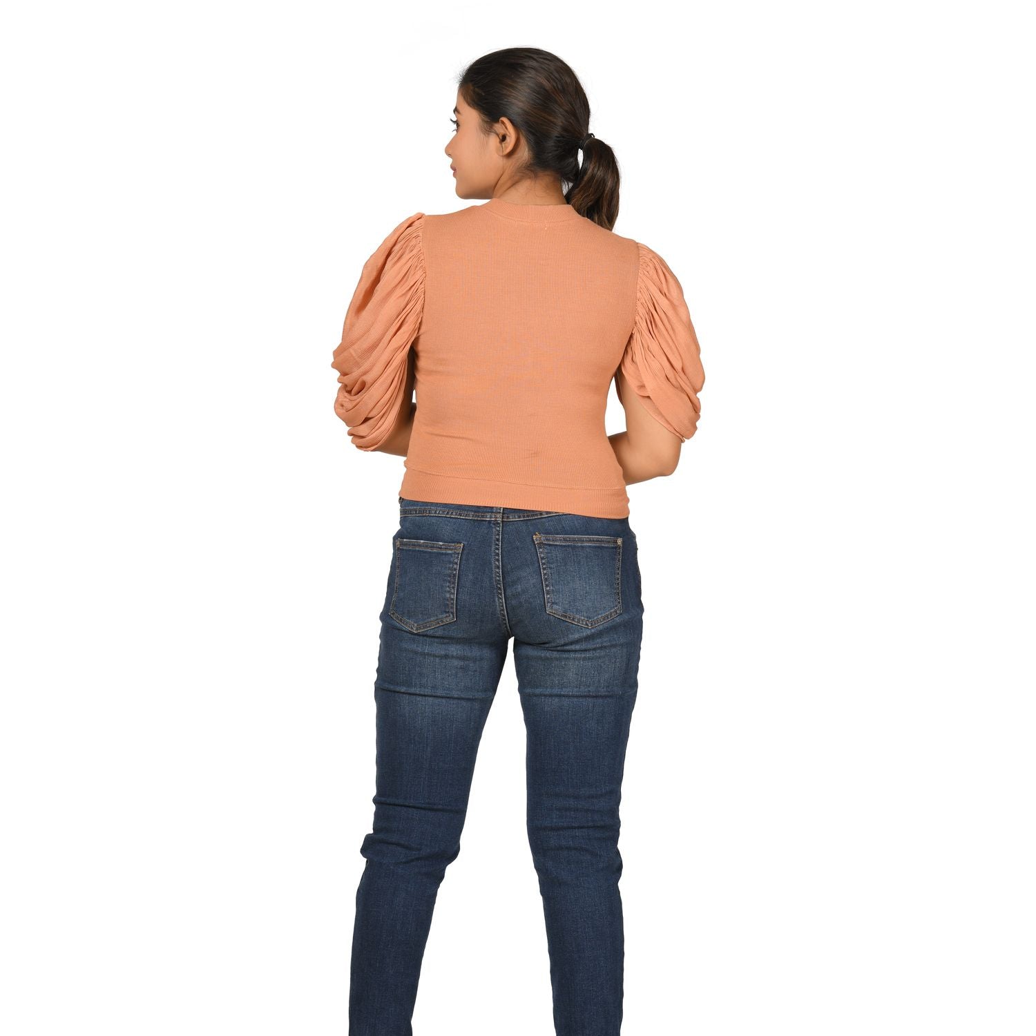 Hosiery Blouses - Mesh Pleated Sleeves - Cider - Blouse featured