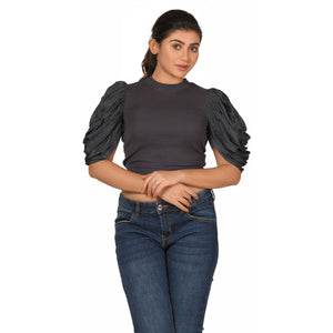 Hosiery Blouses - Mesh Pleated Sleeves - Clay Grey - Blouse featured