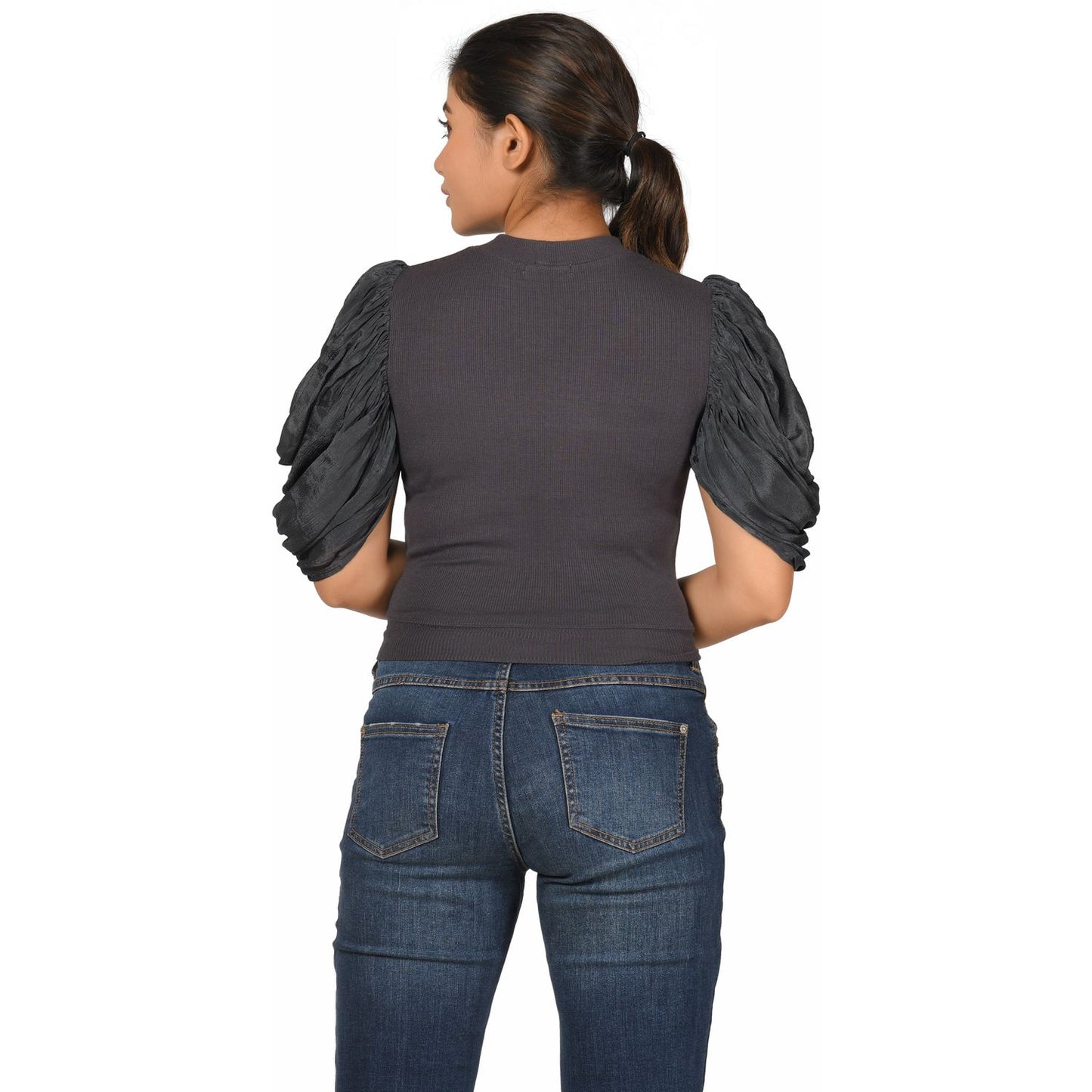 Hosiery Blouses - Mesh Pleated Sleeves - Clay Grey - Blouse featured