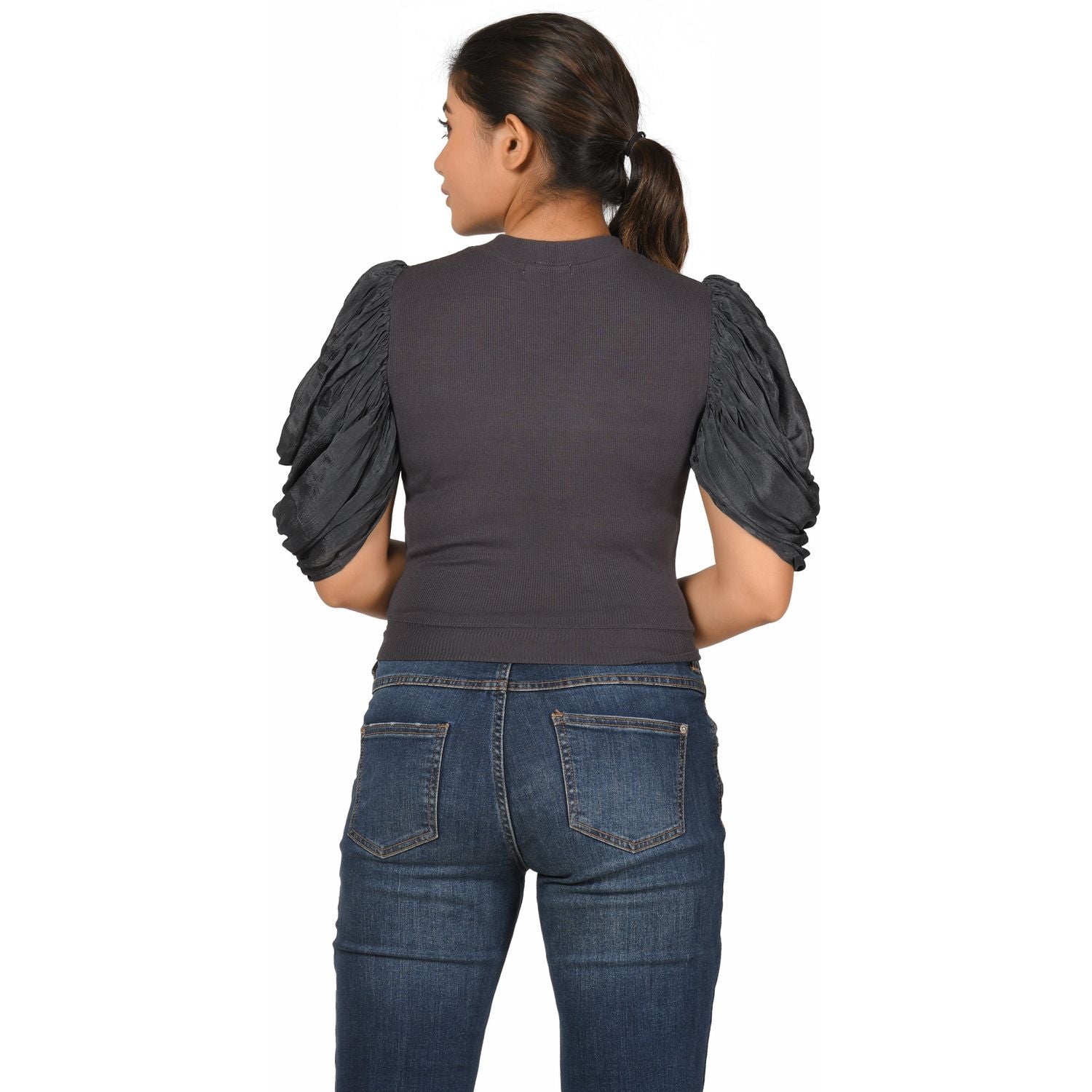 Hosiery Blouses - Mesh Pleated Sleeves - Clay Grey - Blouse featured