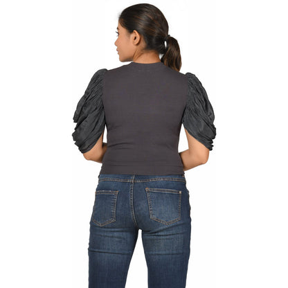 Hosiery Blouses - Mesh Pleated Sleeves - Clay Grey - Blouse featured