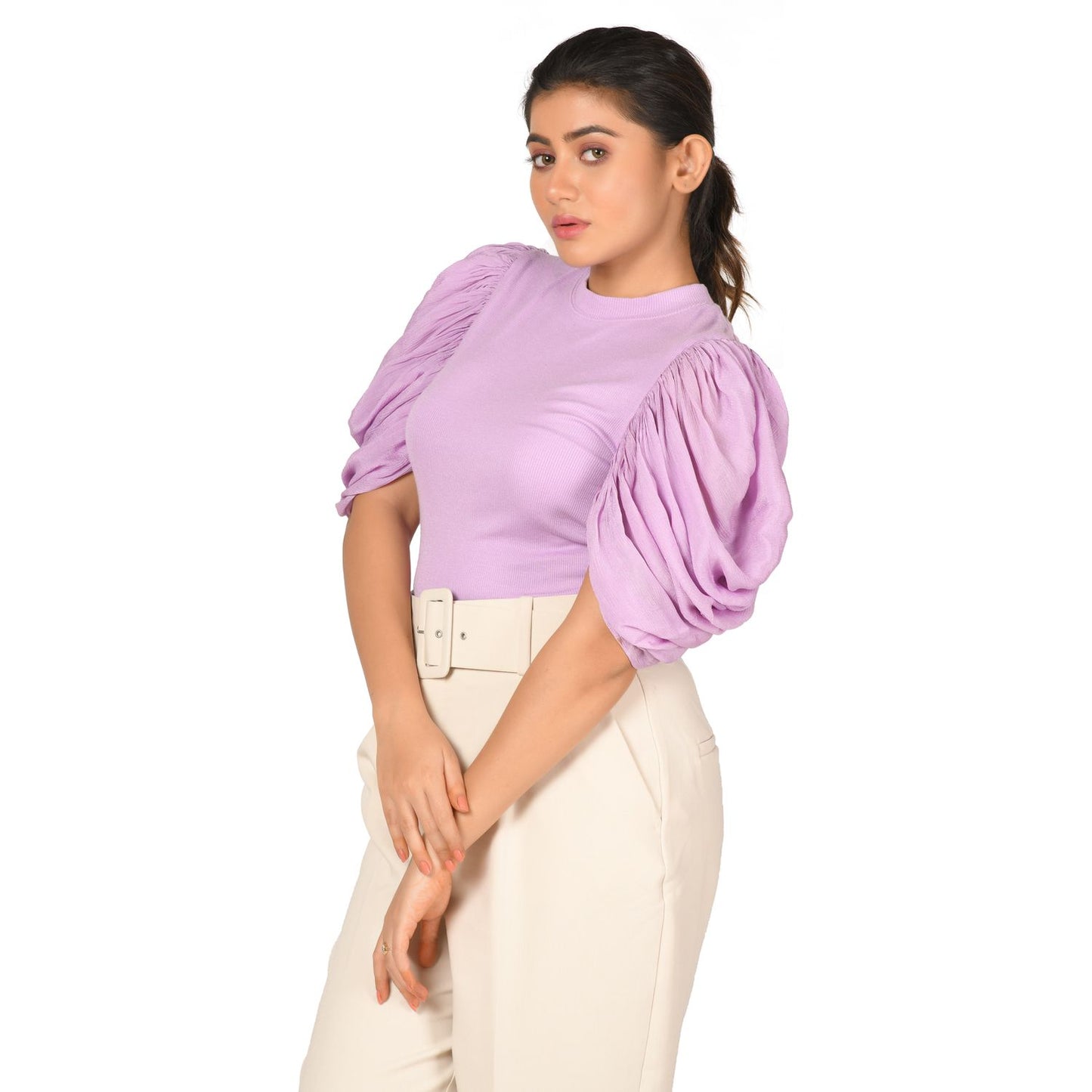 Hosiery Blouses - Mesh Pleated Sleeves - Lavender - Blouse featured
