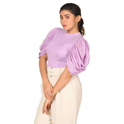 Hosiery Blouses - Mesh Pleated Sleeves - Lavender - Blouse featured